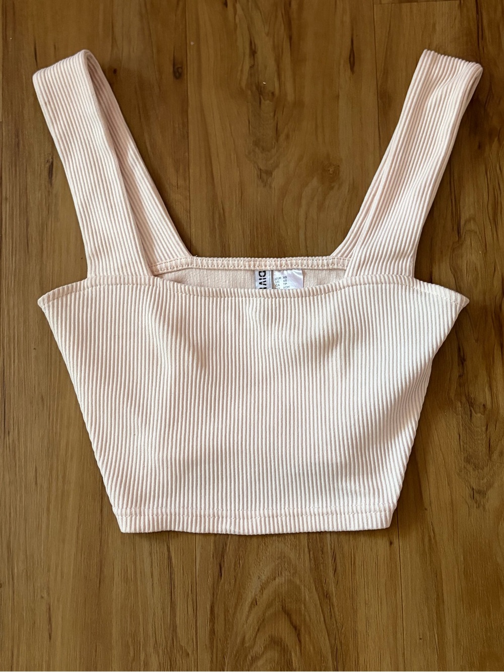 Divided Ribbed Square-Neck Crop Top in Light Pink
